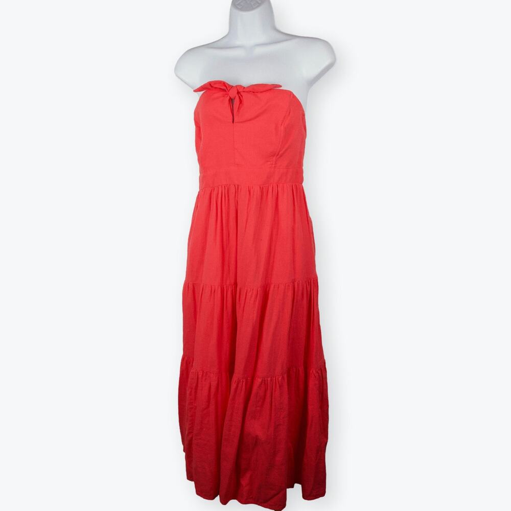 Universal Thread Coral Red Strapless Midi Tiered Dress M NWT